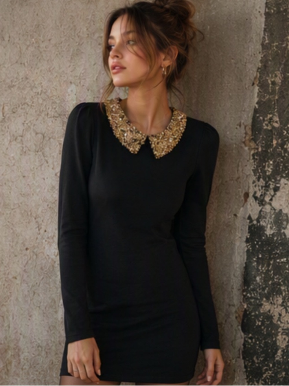🌹 Mini Tunic Dress 🌹 With Gold Sequin Collar